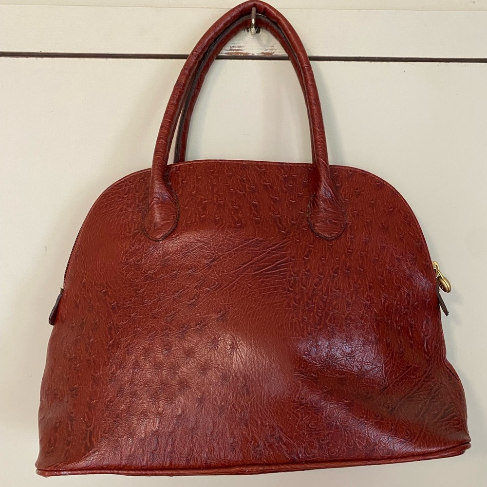 Lolita red ostrich print leather handbag